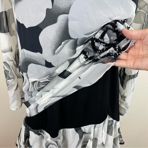 Vintage Pat Richards By Michael Maiello Black White Rose Floral Dress Size 16 - Picture 8 of 11